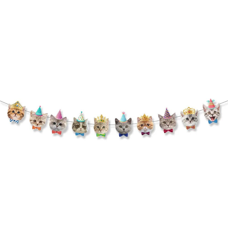 10 Cat Face Pet Theme Party Decoration Banner - GreenFur