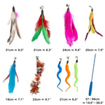 11 Pack Cat Feather Wand Toy Set with Telescopic Rod and Interchangeable Attachments - GreenFur