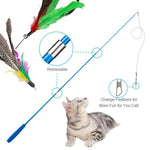 11 Pack Cat Feather Wand Toy Set with Telescopic Rod and Interchangeable Attachments - GreenFur