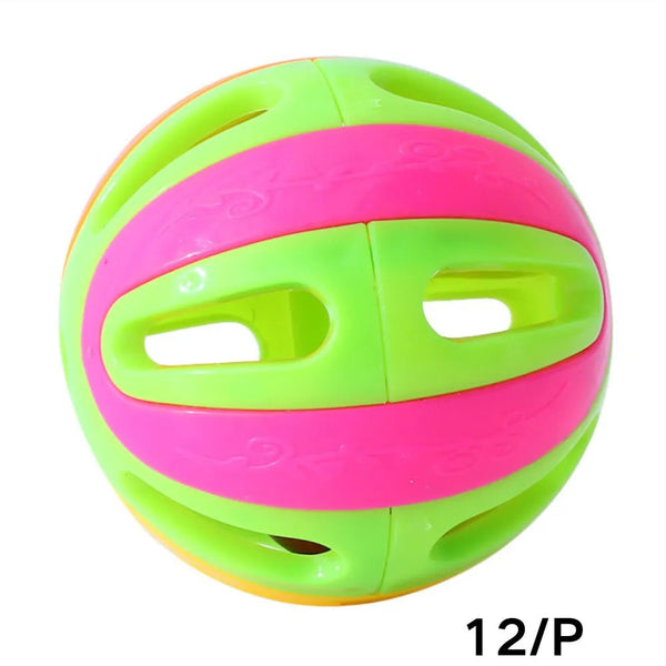 12 Balls Per Pack Large Colorful Patchwork Bell Ball Interactive Cat Toy - GreenFur