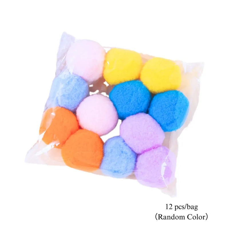 12 Pack 1.18 Inches Colorful Plush Mini Cat Balls Interactive Toys - GreenFur