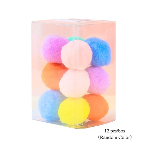 12 Pack 1.77 Inches Colorful Plush Elastic Cat Balls Interactive Toys - GreenFur