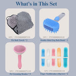 14 Pcs SPA Pet Grooming Kit with Massage Brushes Quick Dry Towels and Finger Brushes - GreenFur