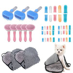 14 Pcs SPA Pet Grooming Kit with Massage Brushes Quick Dry Towels and Finger Brushes - GreenFur