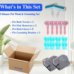 17 Pcs All in One Pet Grooming Starter Kit for Brushing Drying and Cleaning - GreenFur