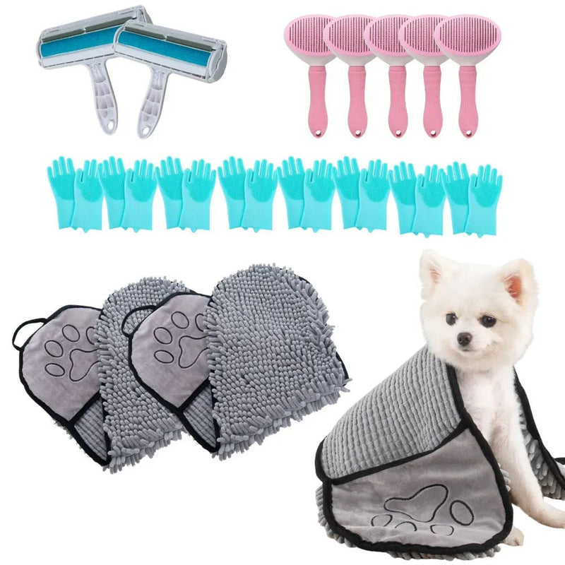 17 Pcs All in One Pet Grooming Starter Kit for Brushing Drying and Cleaning - GreenFur