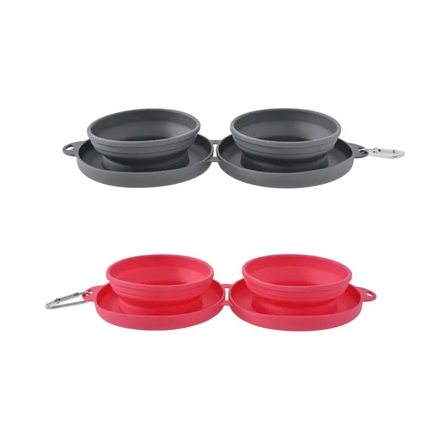 2 in 1 Dog Bowl Portable Collapsible Pet Food and Water Double Dog Bowl for Camping - GreenFur