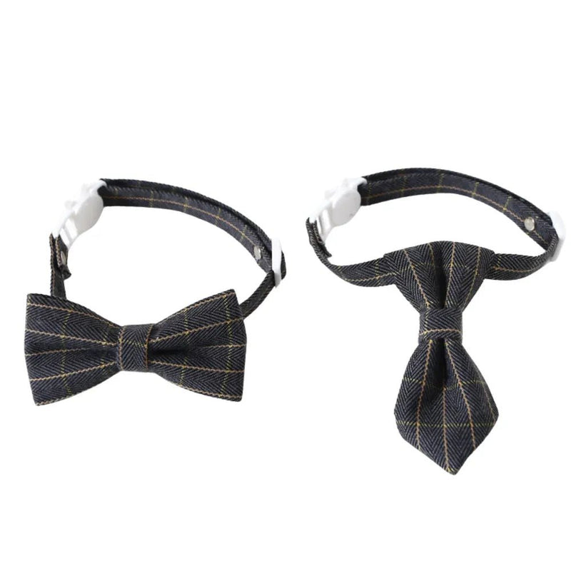 2 Pack British Checkered Bow Tie and Tie Pet Collar for Cats and Dogs - GreenFur