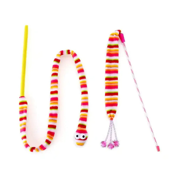 2 Pack Cat Toys Pet Supplies Creative Pet Toys Snake Pet Toy Set Rainbow Color Cat Toy Stick - GreenFur
