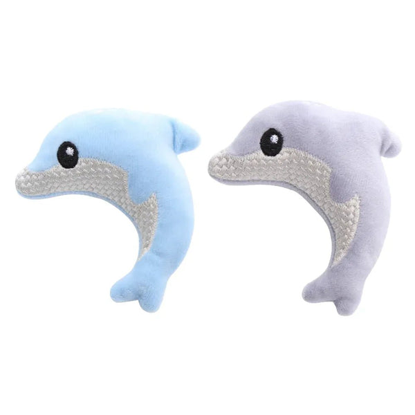 2 Pack Dolphin Plush Cat Toy Set Soft Fabric Catnip Filled Chew Toy - GreenFur