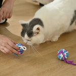2 Pack Interactive Yarn Ball Handmade Colorful Bell Cat Toy - GreenFur
