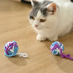 2 Pack Interactive Yarn Ball Handmade Colorful Bell Cat Toy - GreenFur
