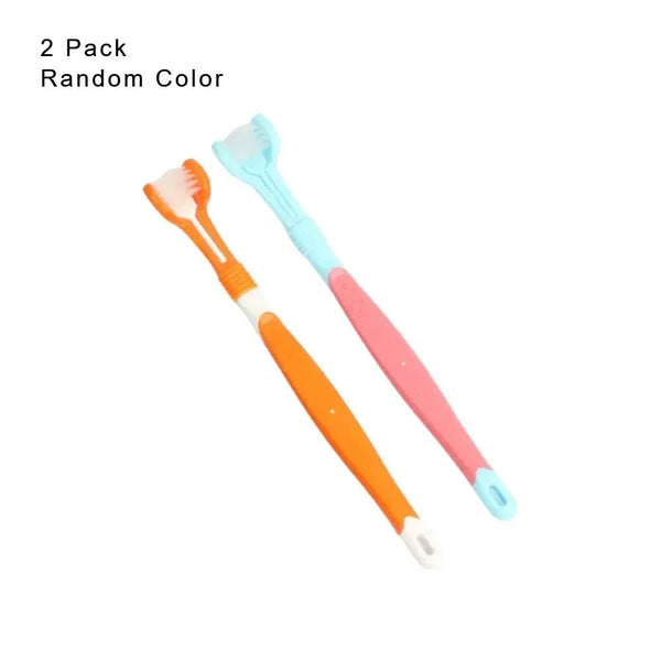 2 Pack Random Color Three Sided Soft Bristle Dog Toothbrush - GreenFur