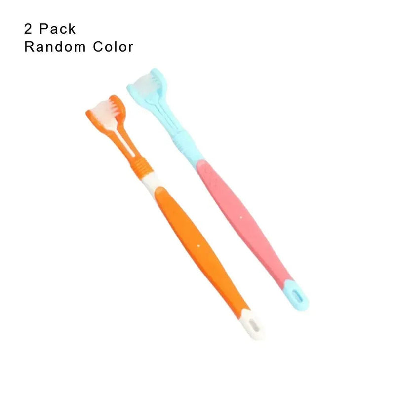 2 Pack Random Color Three Sided Soft Bristle Dog Toothbrush - GreenFur