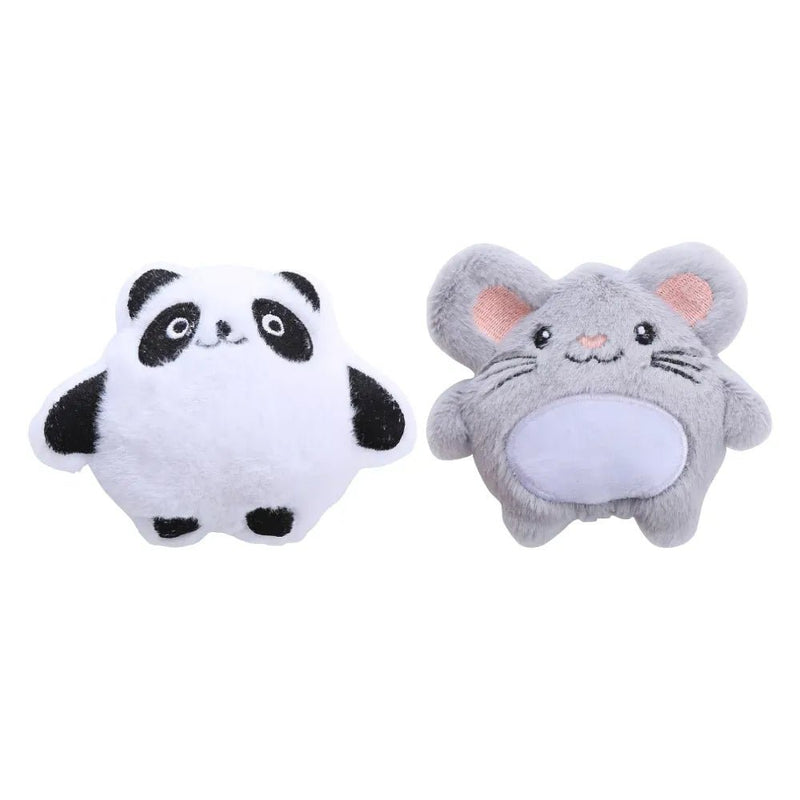 2 Pcs Combination Cartoon Catnip Crinkle Toy Plush Rabbit Mouse Owl Panda Cat Toy - GreenFur