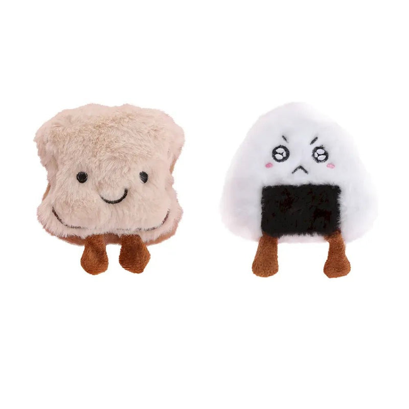 2 Pcs Combination Plush Breakfast Pet Toy Play Bread Cheese Egg Riceball Chew Cat Toy - GreenFur