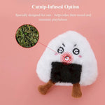 2 Pcs Combination Plush Breakfast Pet Toy Play Bread Cheese Egg Riceball Chew Cat Toy - GreenFur