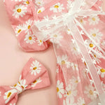 2 PCS Set Pet Dress with Floral Print Design and Bow hair clip - GreenFur