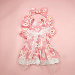 2 PCS Set Pet Dress with Floral Print Design and Bow hair clip - GreenFur