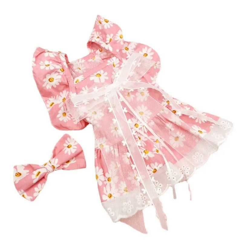 2 PCS Set Pet Dress with Floral Print Design and Bow hair clip - GreenFur