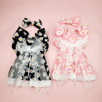 2 PCS Set Pet Dress with Floral Print Design and Bow hair clip - GreenFur