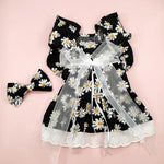 2 PCS Set Pet Dress with Floral Print Design and Bow hair clip - GreenFur