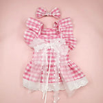 2 PCS Set Pet Dress with Floral Print Design and Bow hair clip - GreenFur