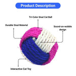 2 Pcs Set Premium Tri - Color Sisal Ball Cat Toy Durable Crinkle Sound Design - GreenFur