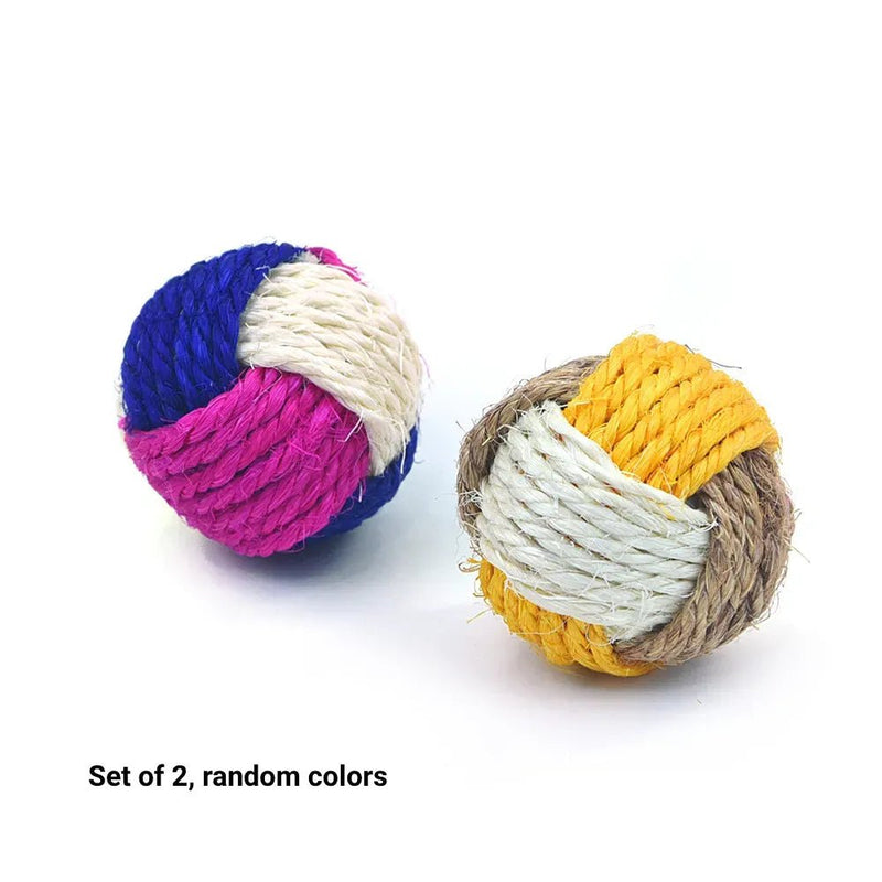 2 Pcs Set Premium Tri - Color Sisal Ball Cat Toy Durable Crinkle Sound Design - GreenFur