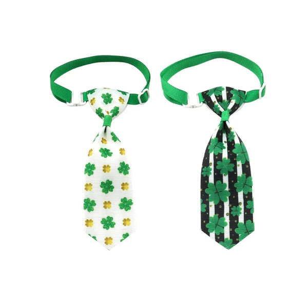 2 Pcs Set Spring Summer Clover Tie Pet Collar Cat Dog Accessories for St Patrick Day - GreenFur