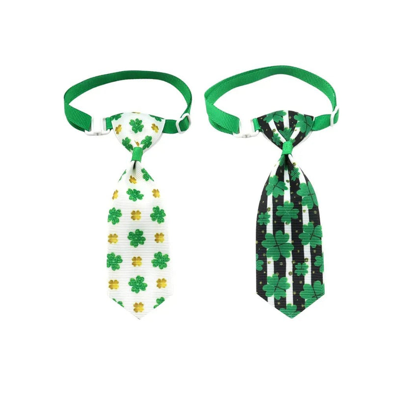 2 Pcs Set Spring Summer Clover Tie Pet Collar Cat Dog Accessories for St Patrick Day - GreenFur