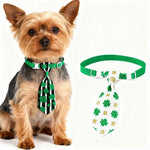 2 Pcs Set Spring Summer Clover Tie Pet Collar Cat Dog Accessories for St Patrick Day - GreenFur