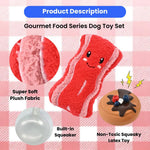 2 - Piece Set Squeaky Plush Bacon and Latex Dessert Dog Toy Set - GreenFur
