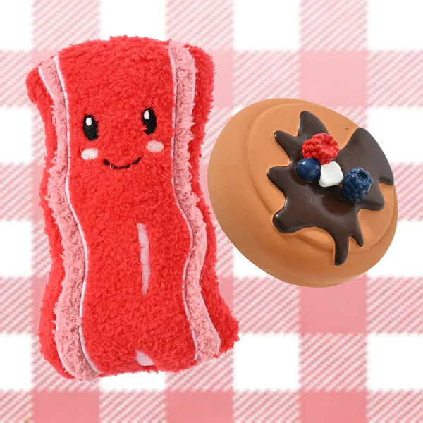 2 - Piece Set Squeaky Plush Bacon and Latex Dessert Dog Toy Set - GreenFur