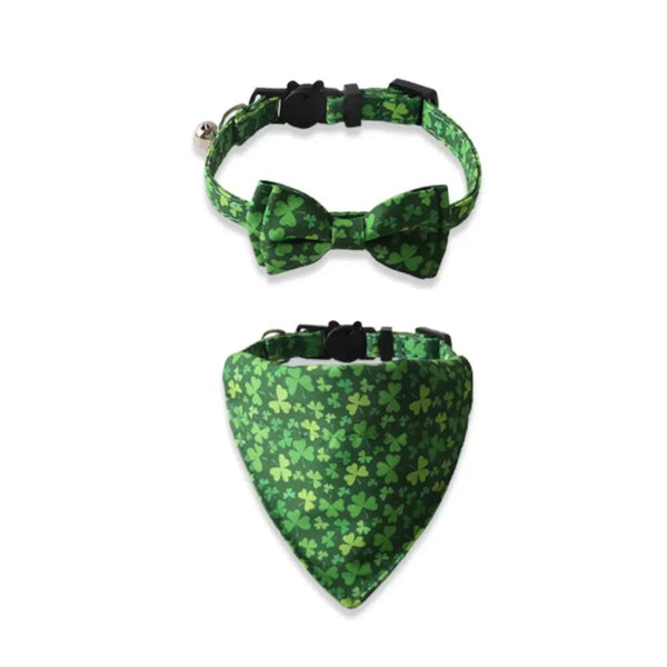 2 Pieces Pet St Patrick Day Collar Bandana Set - GreenFur