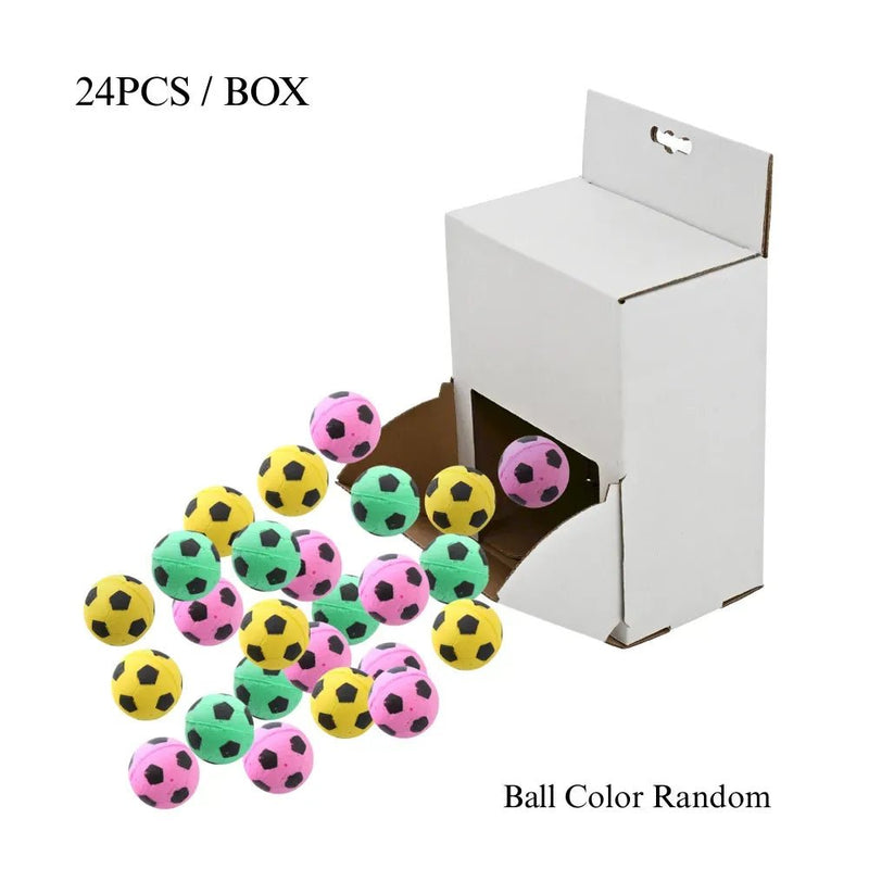 24 Pack Latex Foam Cat Toy Ball Soccer Shape Interactive Chase Self Play Toy - GreenFur