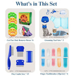 28 Pcs Deep Cleaning Cat Grooming Kit with Flea Combs Sticky Rollers and Gloves - GreenFur