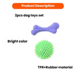 2PCS Dog Bone and Ball Rubber TPR Chewing Toy Bundle Play Gift Set - GreenFur