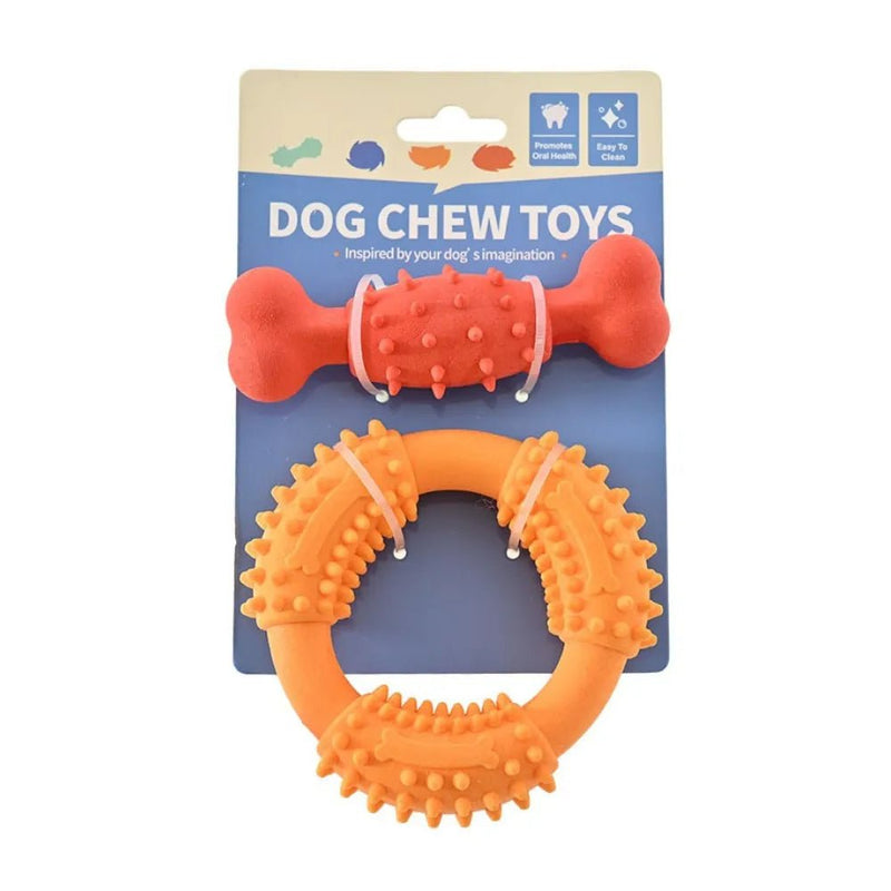 2PCS Dog Bone and Ring Foamed TPR Chewing Toy Bundle Play Gift Set - GreenFur