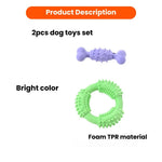 2PCS Dog Bone and Ring Foamed TPR Chewing Toy Bundle Play Gift Set - GreenFur