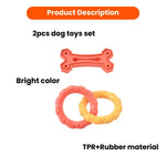 2PCS Dog Bone and Rings Rubber TPR Chewing Toy Bundle Play Gift Set - GreenFur