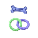 2PCS Dog Bone and Rings Rubber TPR Chewing Toy Bundle Play Gift Set - GreenFur