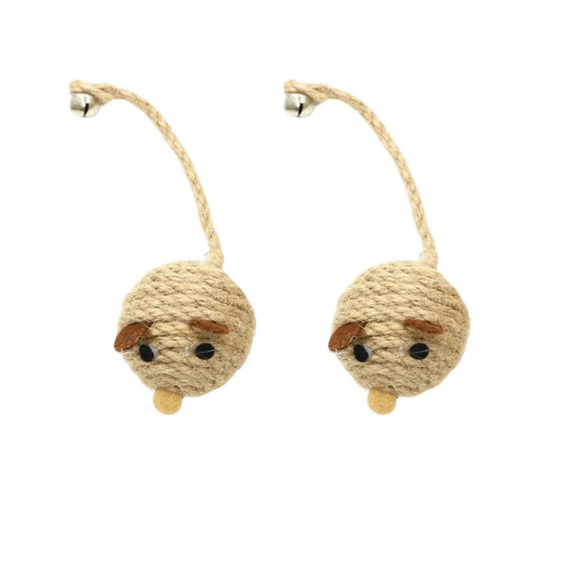 2Pcs Interactive Sisal Mouse Cat Toy Set with Bell - GreenFur