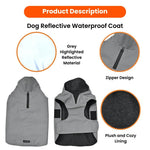 2XL, 3XL Size Grey Reflective Waterproof Fabric Dog Coat - GreenFur