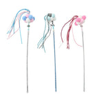 3 - Color Assorted Pom - pom Cat Teaser Wand with Ribbons and Bells - GreenFur