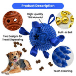 3 - Color Assorted Treat Dispensing TPR Dog Chewing Toy with Bell - GreenFur