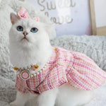 3 Pack Chanel - style Knitted Coat Set for Cats and Dogs (Bow Headband, Faux Pearl Necklace, Coat) - GreenFur
