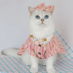 3 Pack Chanel - style Knitted Coat Set for Cats and Dogs (Bow Headband, Faux Pearl Necklace, Coat) - GreenFur