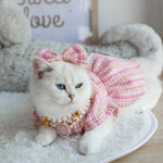 3 Pack Chanel - style Knitted Coat Set for Cats and Dogs (Bow Headband, Faux Pearl Necklace, Coat) - GreenFur
