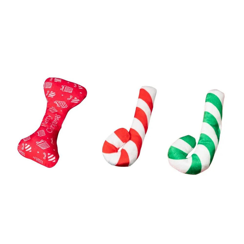 3 Pack Christmas Pet Toy Set Festive Plush Chew Toy - GreenFur
